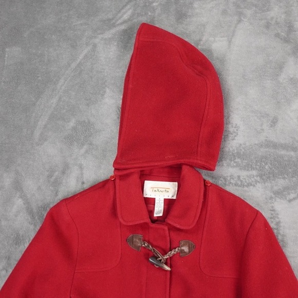 VTG‎ Talbots Wool Toggle Duffel Coat Womens 6 Red Petite Removable Hood Gorpcore - Picture 4 of 16